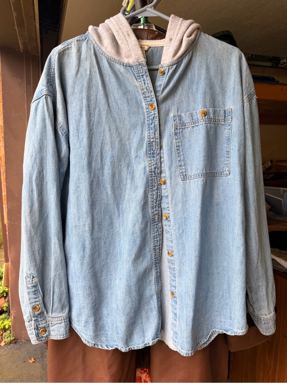 Forever 21 Light Blue Denim Jacket with Gray Hood